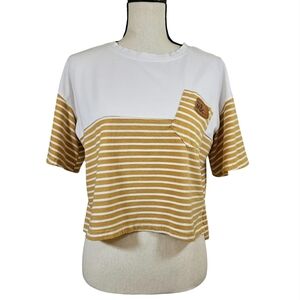 MBC Fashion Wear Crop Top,Mustard/White Stripes, Medium